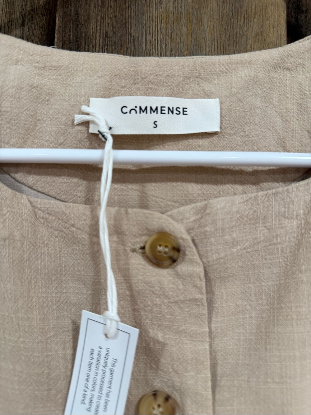 Commense Beige Button-Front Linen Top - Picture 3 of 4